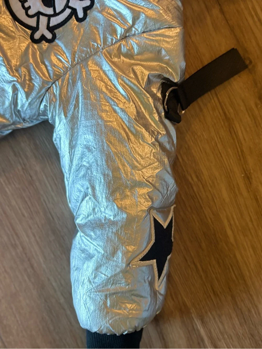nununu Metallic Silver Puffer Jacket with Neon Accent